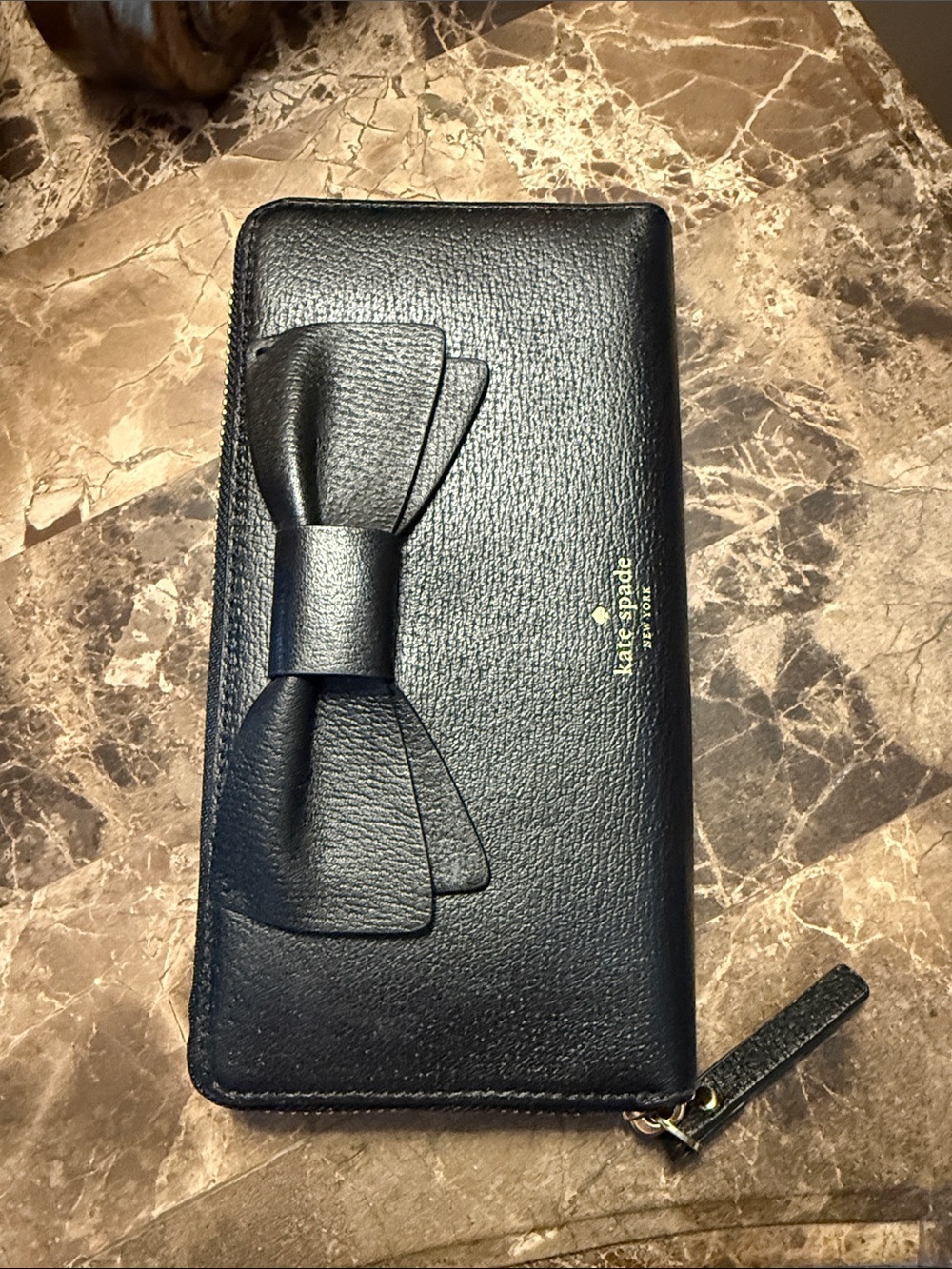 kate spade Black Leather Bow Zip Wallet